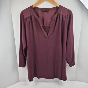 41 Hawthorn Burgundy Textured V Neck 3/4 Sleeve Tunic Top Plus Size 1X